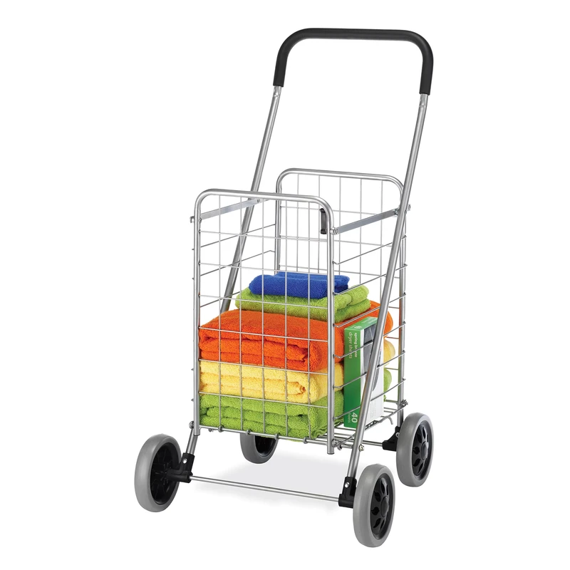 Supply Lightweight 4 Wheels Portable Folding Steel Tube Shopping Luggage Trolley Cart for Home Shopping