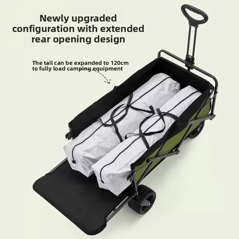 Synchronous Outdoor Wilderness style Camping Trailer Outdoor Folding Extra Large Hand Pulled Trolley Picnic Cart BW K05