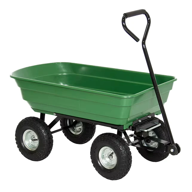 TC2145 4 Wheel Utility Hand Dump Truck Enclosed Structure Poly Lawn Wagon with Plastic Crate Wagon Trolleys Garden Tool Cart