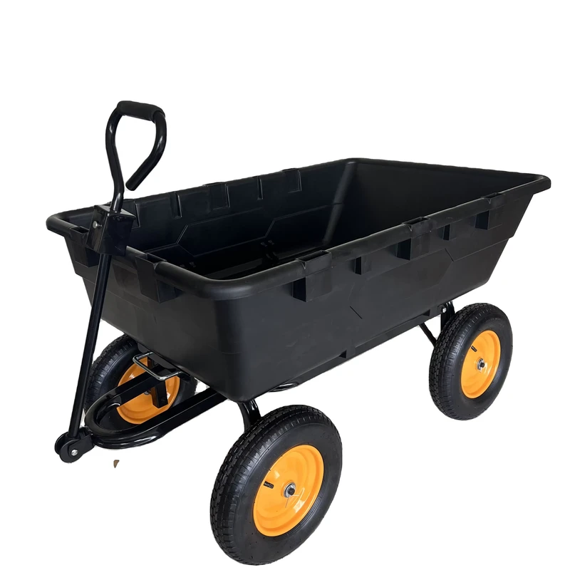TC2165 Garden Tool Cart Trolleys OEM Poly Lawn Wagon Enclosed Steel Platform Four Wheel Utility Hand Dump Truck Plastic Material