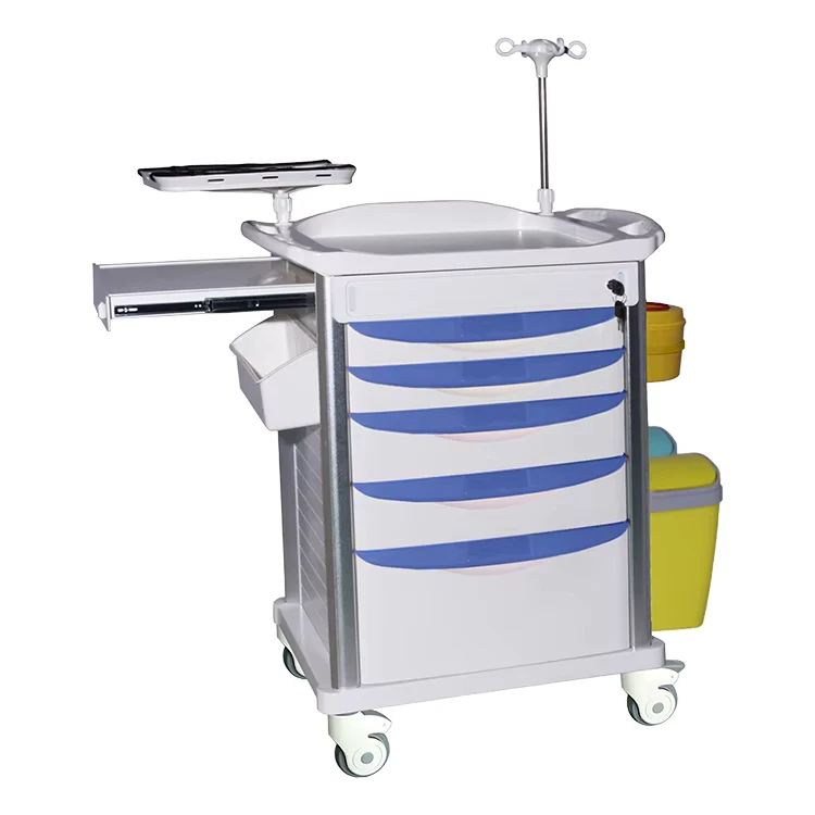 Professional Resuscitation Cart Easy to Clean Plastic Emergency Crash Trolley for Hospital Use Modern Design