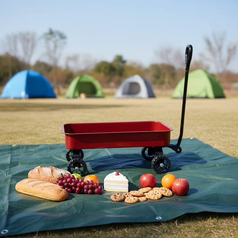 TD01 Red Heavy Duty Iron Trailer Wagon Foldable Outdoor Camping Utility Cart with Large Capacity for Beach Garden & Shopping