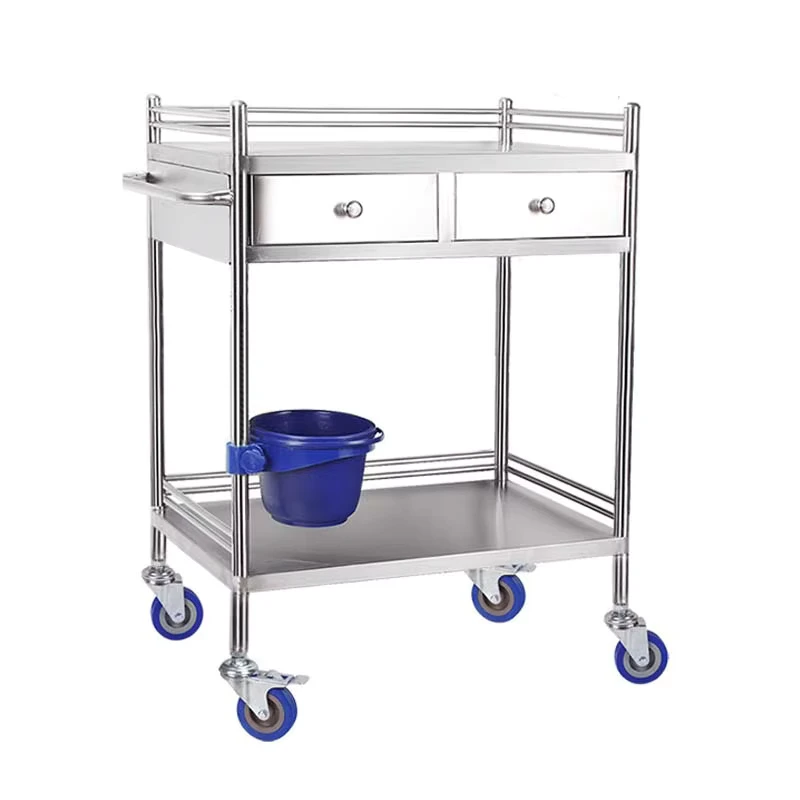 TSS2311 Drawer Utility Stainless Steel Cart Rolling Cart with Dual Shelves Sturdy Handle and Safety Guard