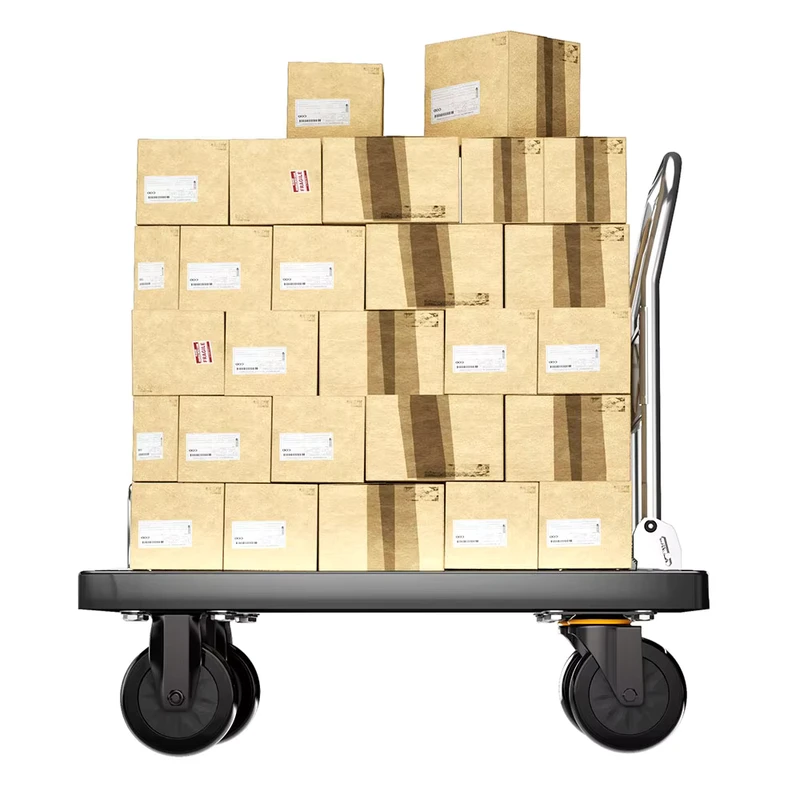 Thickened Hand Trolley Blue Plastic Folding Handrail Hand Truck for Carrying Warehouse Goods