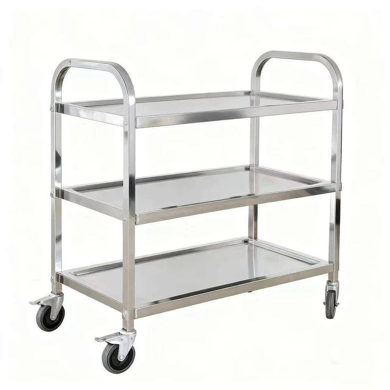 Thickened Hotel Trolley Stainless Steel Three-layer with Detachable Wheels