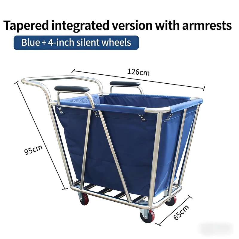 Thickened Stainless Steel Hotel Linen Cart with Handle Silent Multifunctional Housekeeping Trolley ForHotel Guest Room Cleaning