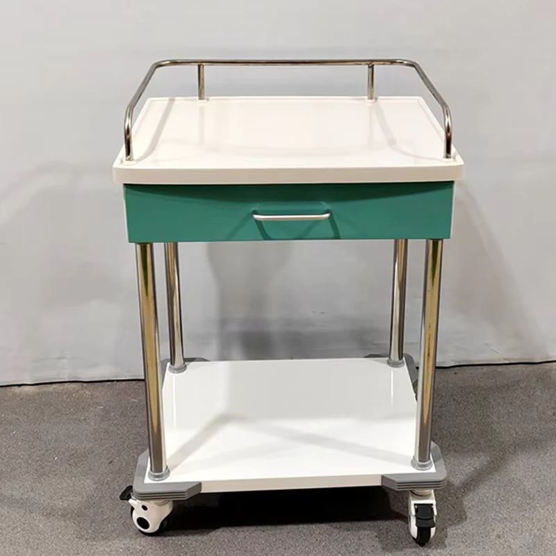 Thickened Steel ABS Small Spaces Stainless U Guardrail Easy Clean Clinic Treatment Cart Single Drawer Hospital Furniture Trolley