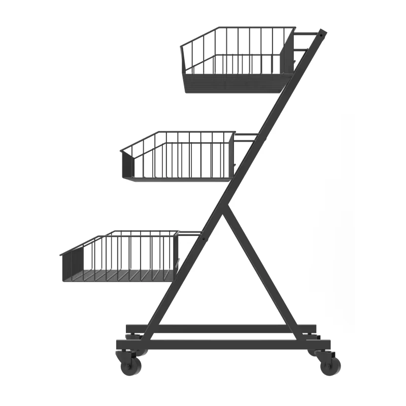 Three Layer Movable Vegetable Rack Story Mesh Hand Trolley 4 Wheel Sturdy Durable Compact Design for Indoor Use