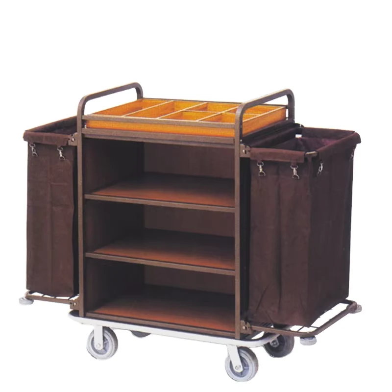 Three Layer Multifunctional Plastic 4 Wheel 150 lb Capacity Hotel Housekeeping Cleaning Service Cart