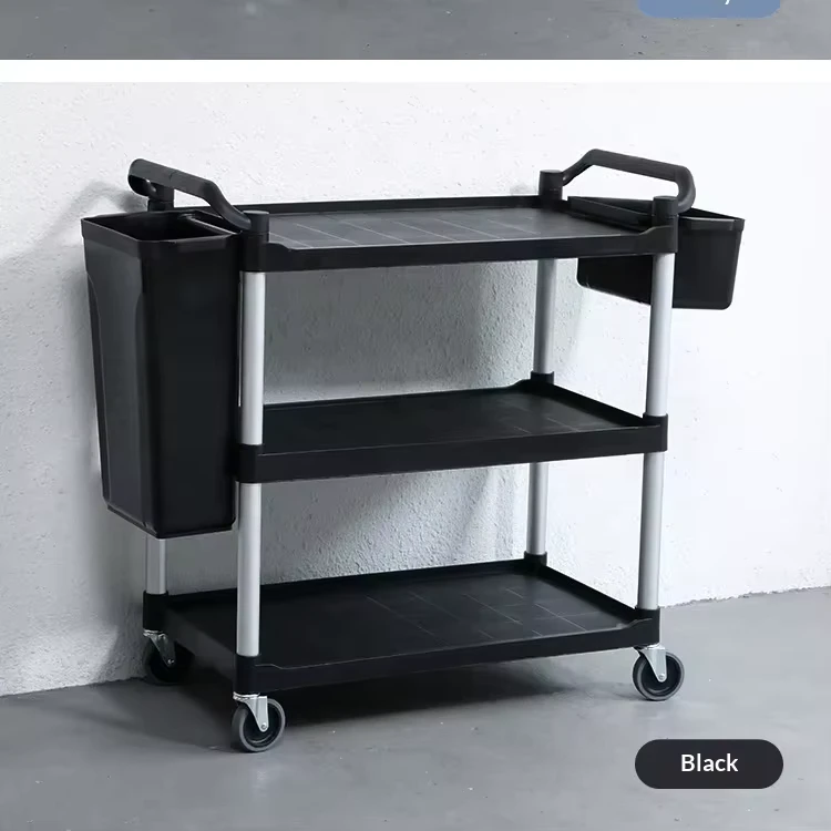 Three Layers Cleaning Mobile Service Cart Cleaning Trolly Multi Purpose Triangle Tube 3 Shelf Restaurant Kitchen Utility Cart