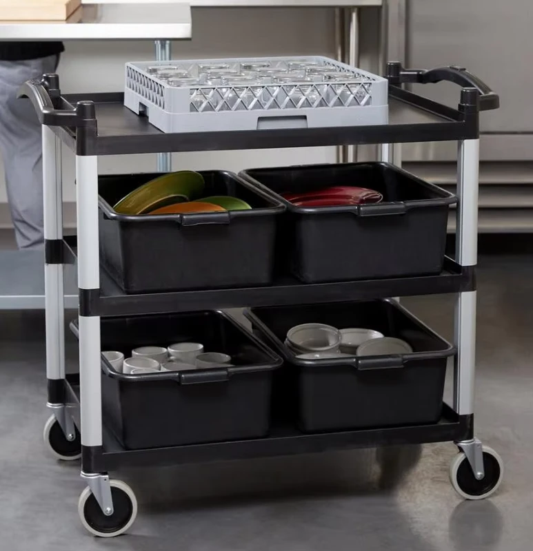 Three Shelf Durable PP TUV Certified Utility Cart Food Cutlery Transport Trolley