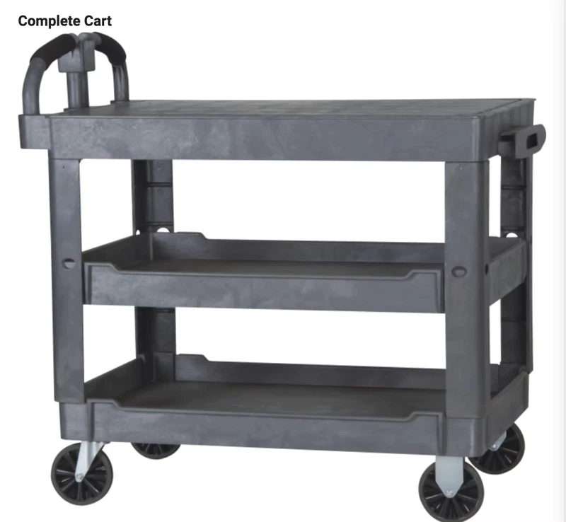 Three Shelf Plastic Four Wheel Heavy Duty Industrial Use Service Cart Hand Trolley Rolling Storage Utility Cart Ergonomic Handle