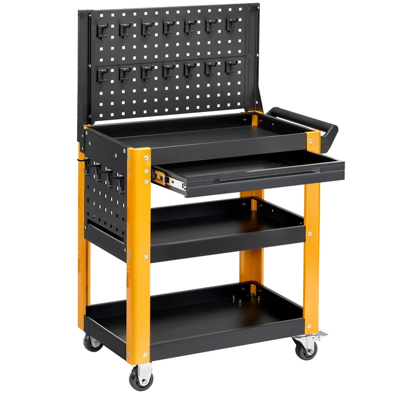 Three Shelf XL Steel Utility Cart Powder Coated OEM ODM Customizable 600kg Load Capacity for Workshop Tool Storage