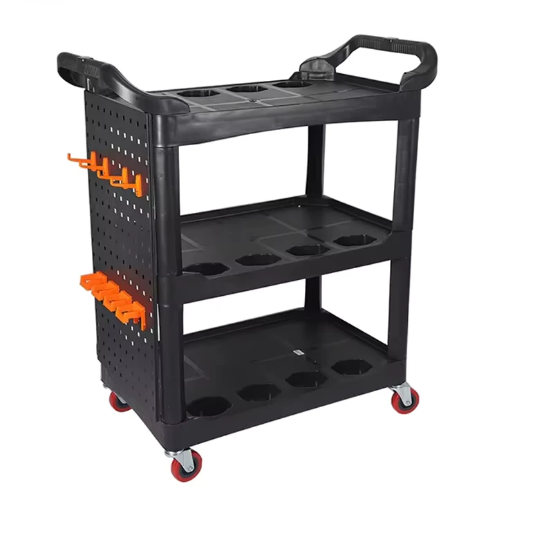 Three Story Auto Beauty Tool Cart Hanging Multi Purpose Salon Trolley for Car Wash Brushes