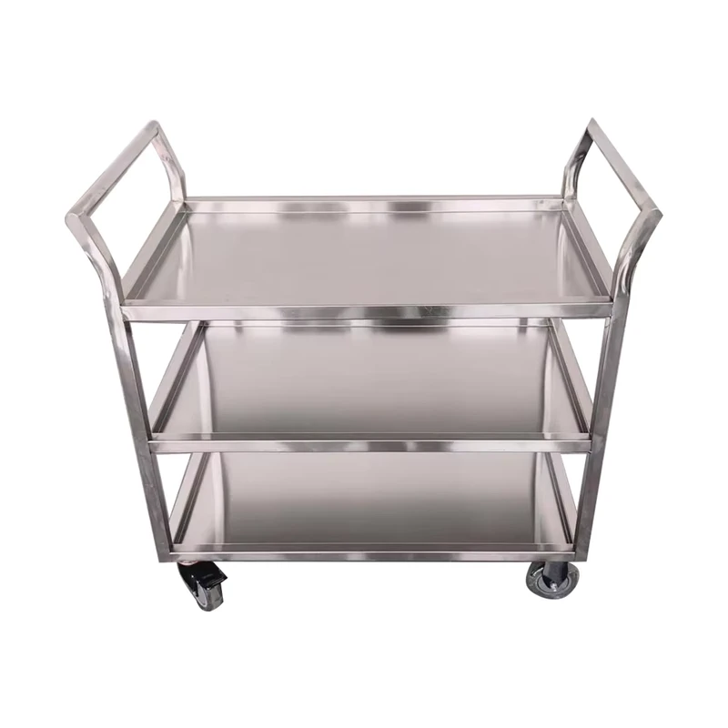 Three Tier Stainless Steel Kitchen Trolley Hotel Food Service Cart Storage Dining