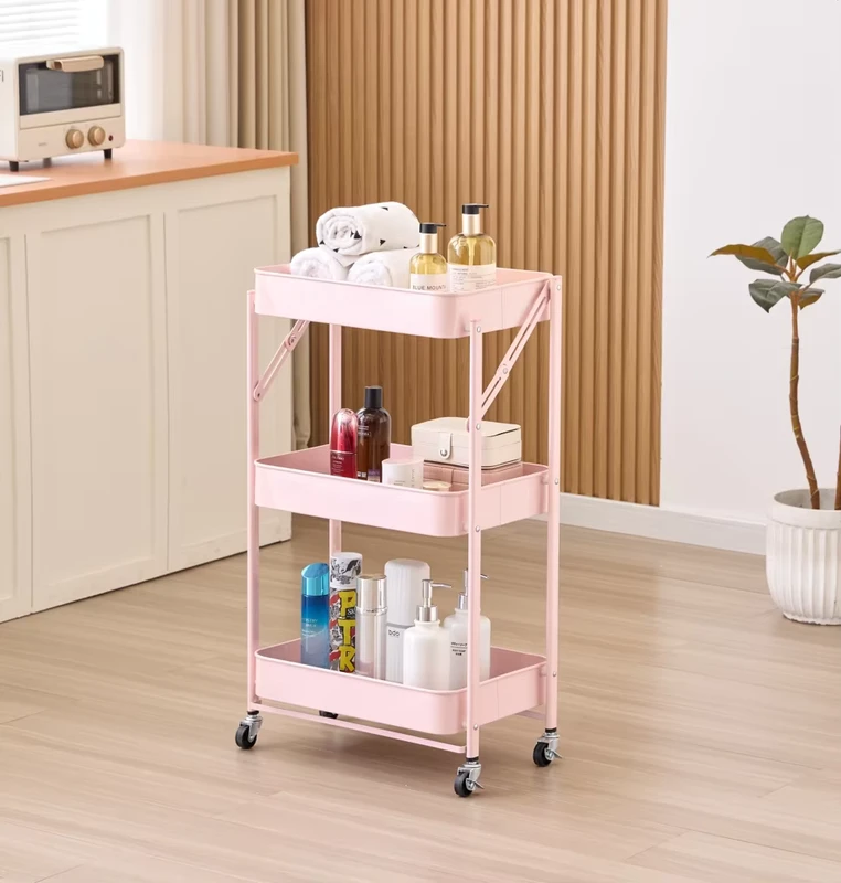 Three Tiers Indoor Household Metal Spice Organizer Rack Multifunctional Moveable Storage for Kitchen Bathroom Food Use