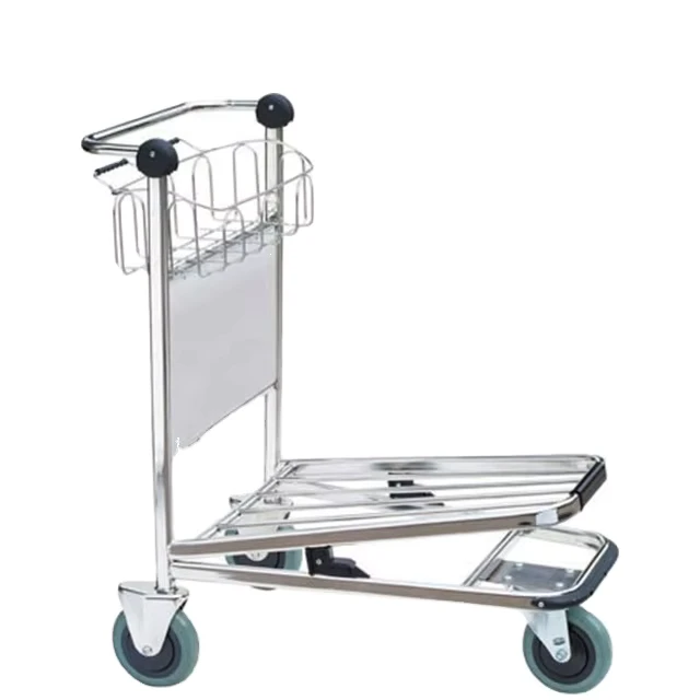 Three Wheel Aluminium Airport Baggage Cart with Hand Brake OEM Customizable Airport Luggage Trolley