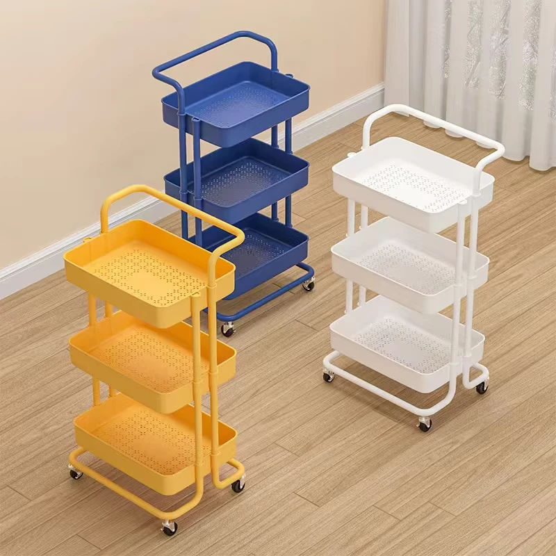 Three layer Metal Rolling Mobile Storage Trolley Large Capacity Trolley Storage Holders & Racks