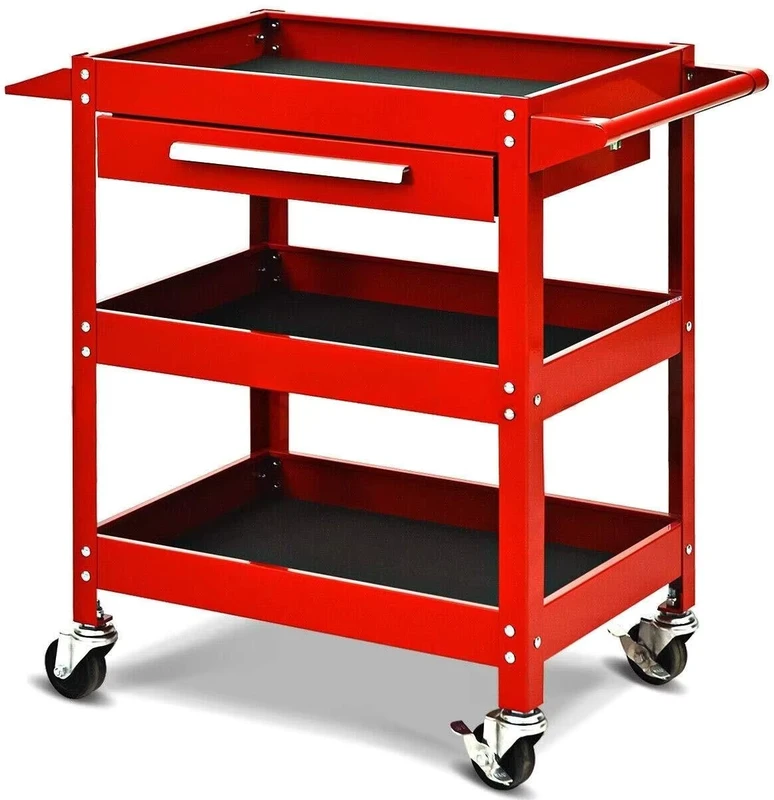 Three-layer Rolling Tool Cart 330 Pounds Load Capacity Household Service Cart Heavy-duty Steel Work Cart