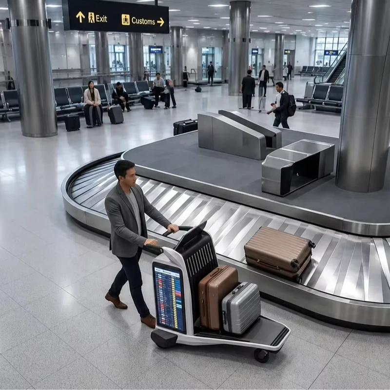 Three-screen Airport Luggage Trolley with Artificial Intelligence