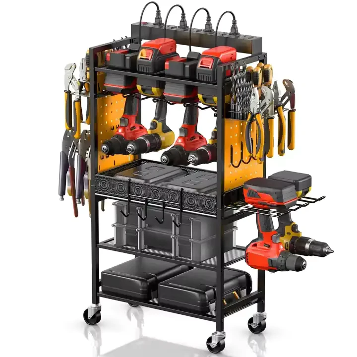 Tool Box Utility Cart Garage Floor Rolling Storage Cart on Wheels Power Tool Organizer Cart with Charging Station