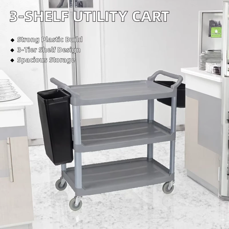 Tool Cabinet Mechanic 3 Shelf Utility Cart Buckets Commercial Service Trolley for Hotel Restaurant Kitchen Laboratory
