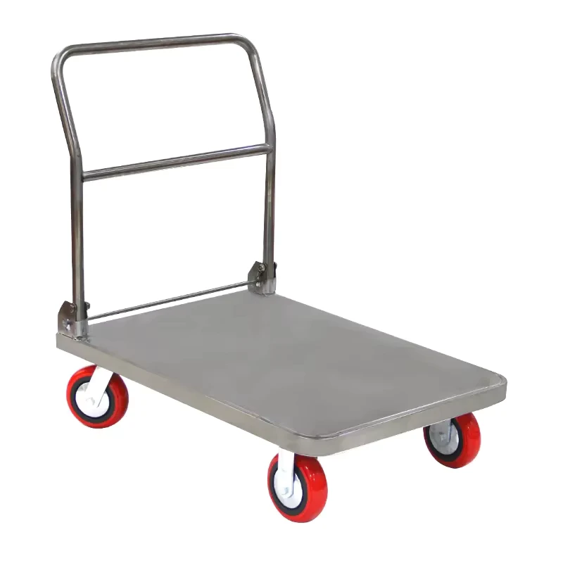 Tool Cart Folding Trolley Silver Steel Heavy Duty Transport Stainless Metal Platform Hand Truck for Indoor Outdoor Moving
