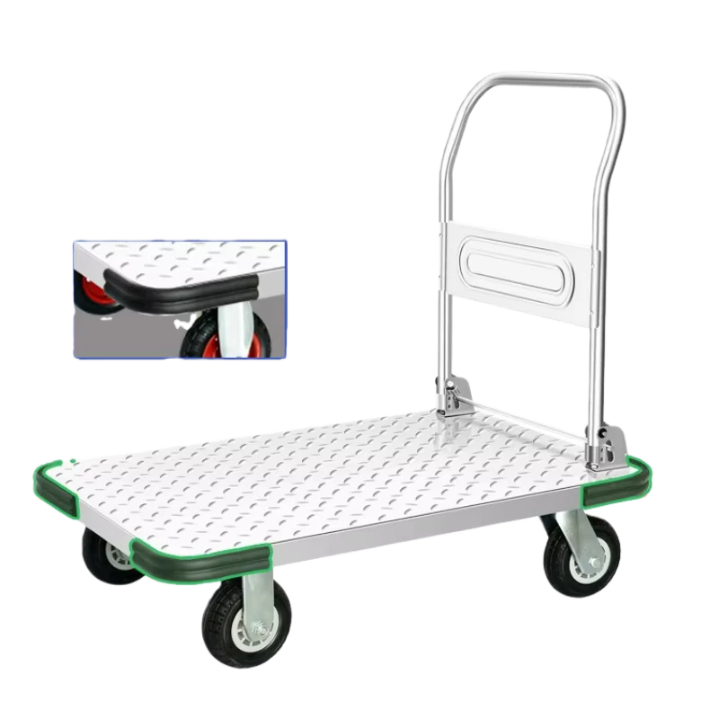 Tool Trolley Hand Cart Foldable Hand Truck Cart 90*60 Steel Plate Low Fence 5 inch TPR Rubber Wheels Load Capacity 500kg