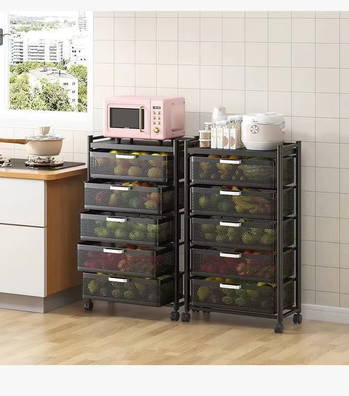 Top Rated Household Storage Square Rotating Storage Rack Kitchen Vegetable Storage Cart Utility Carbon Steel Paint Trolley