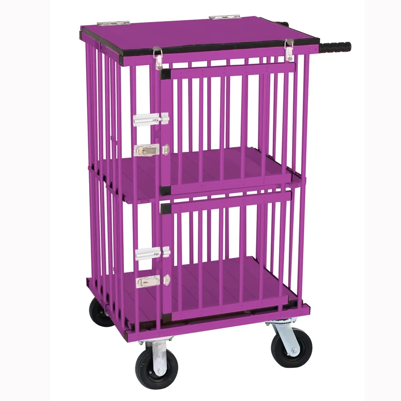 Transparent Pet Travel Cat Carrier Aluminum Foldable Light Weighted 2 Berth Mobile Dog Cage Large Pet Show Trolley