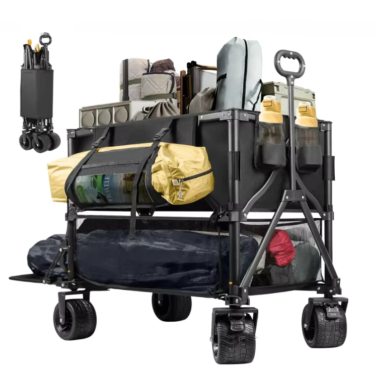 Transport Trolley Collapsible Utility Wagon Cart Removable Canopy Wide Wheel Brake OEM Customizable