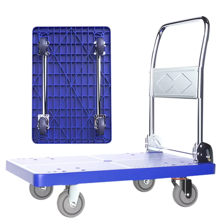 Trolley 200kg/300kg/500kg Nylon Durable Flatbed Hand Truck Carts Heavy Duty Industrial Plastic Platform Hand Cart Trolley OEM