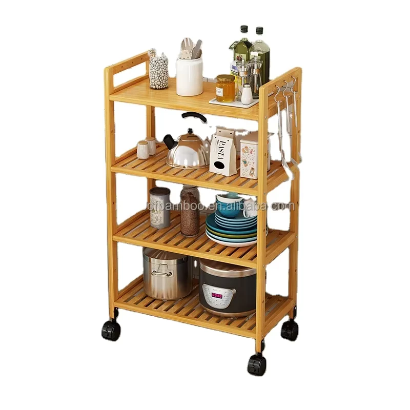 Trolley Cart Household Multi Layer Trolleys Cart Restaurant Family with Pulley Plus Thick Bamboo