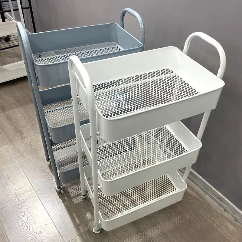 Trolley Household Kitchen 3 Layer Modern Storage Home Carbon Steel Mobile Storage Rack Cart with Wheels