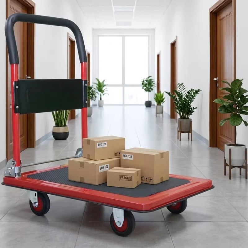 Trolley Manufactory Hand Cart Industrial Plastic Foldable Four Wheel Effortless Steel Platform Handcart for Tools Storage