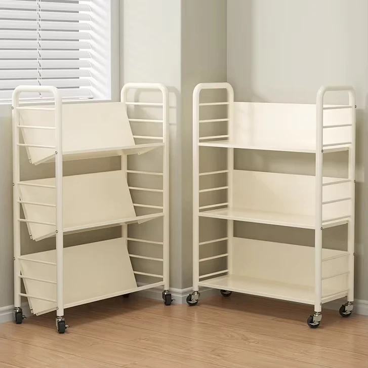 Trolley Racks Indoor Multi layered Wheeled Children’s Bookshelves Household Simple Movable Metal Bookcase Storage Rack