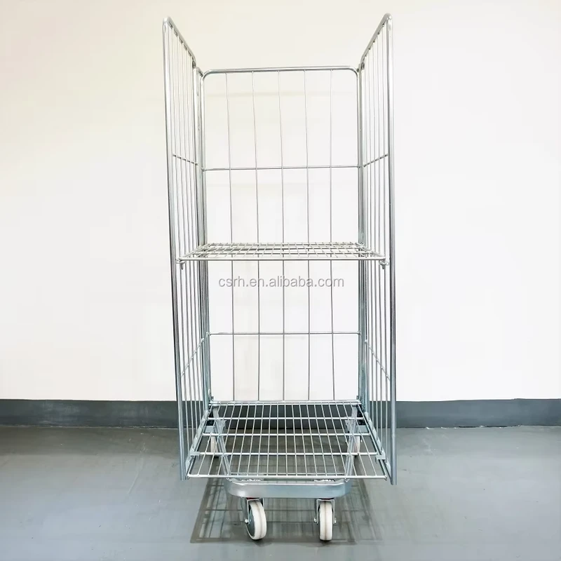 Two Layers Warehouse Folding Wire Roll Container Roll Cage