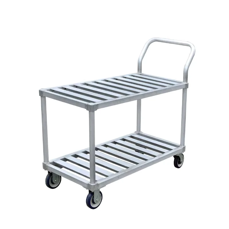 Two Shelf Steel Food Serving Stocking Utility Trolley Cart Metal with Platform Type Casters