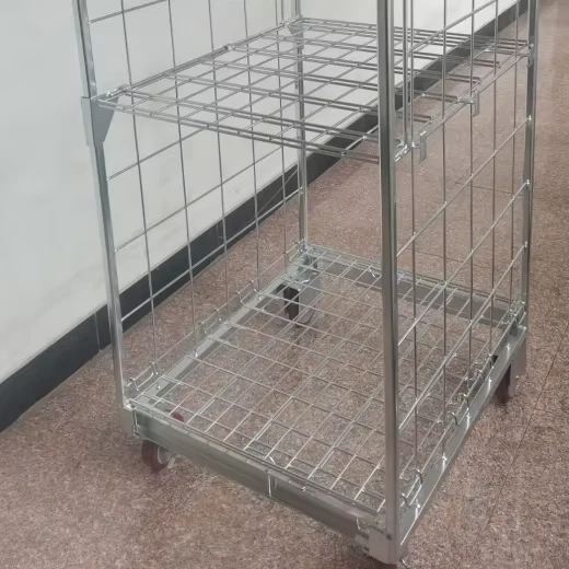 Two Sided Medium Duty Electro Galvanized Storage Roll Container Foldable Roll Cage with Shelf 2m3 Capacity
