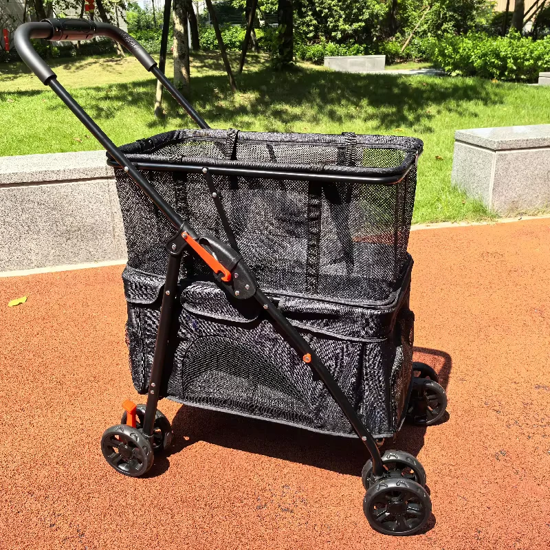 Two Tier Foldable Shopping Trolley Carts Supermarket Equipment for Daily Household Products