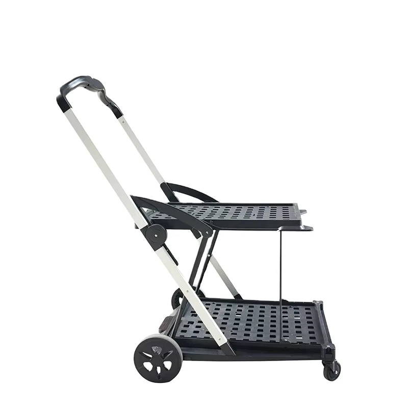 Two Tier Shopping Trolley Multi Use Functional Collapsible Carts Mobile Folding Trolley Shopping Cart