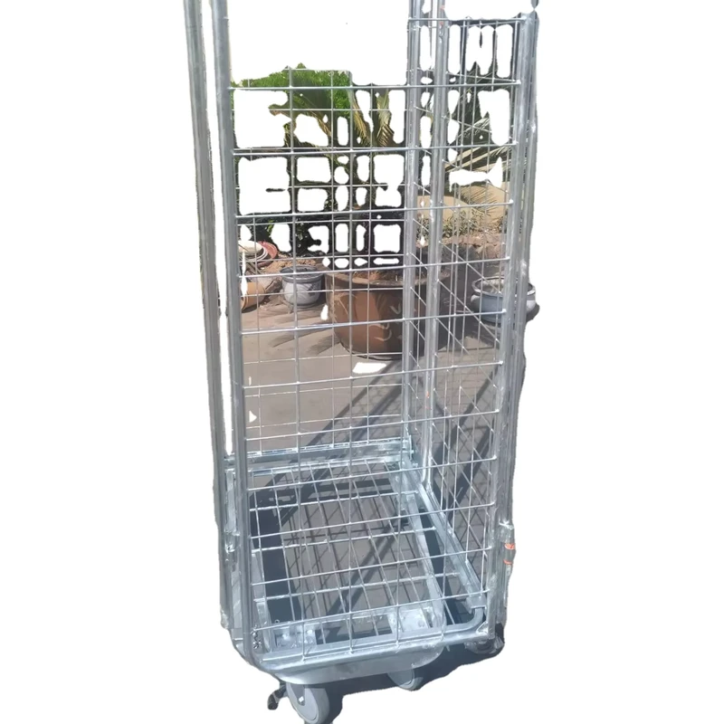 Two Walls Wire Mesh Warehouse Cage Trolley Roll Container