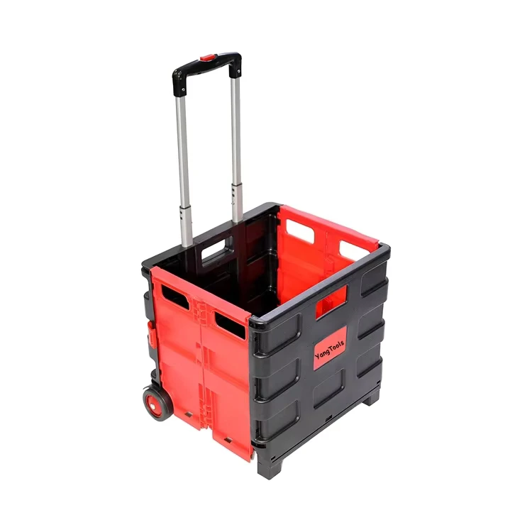Two Wheeled Folding Plastic Universal Utility Hand Cart with Lid Supermarket Bag Cart Utility Stair Climbing Storage Cart