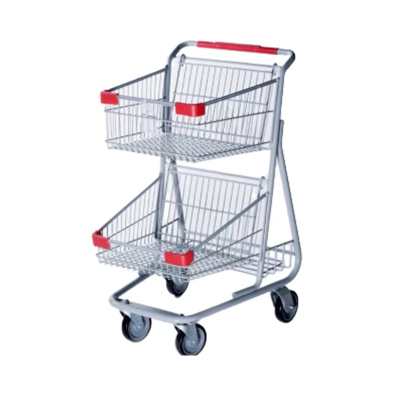 Two-tier Shopping Cart with Two Baskets Double Tier Trolley Grocery Shop Cart Wagon Shopping Center Cart
