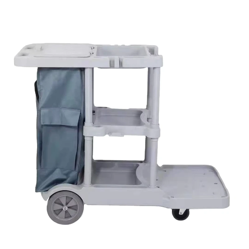 UP 087 New Design Simple Plastic Multifunctional Cleaning Cart Janitor Cart Grey 3 Layer with Wringer for Hotel OEM