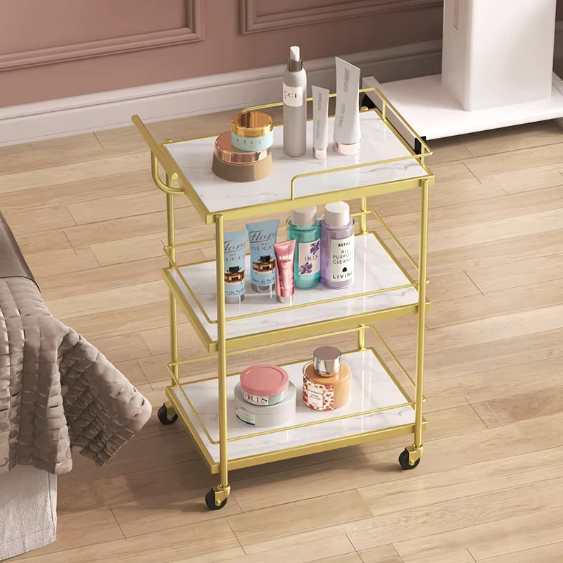 Unique Design Beauty Shop Small White Gold Tool Car Luxury Portable Salon Furniture Saloon Trolley Cart with Wheels