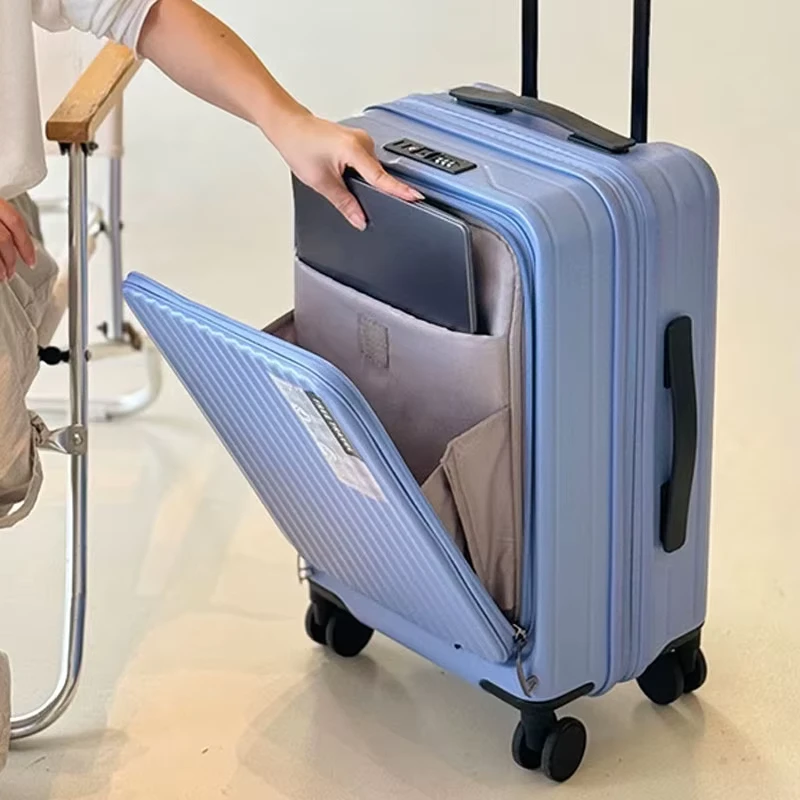 Unisex ABS+PC Waterproof 4-Wheel Carry-On Suitcase Zipper Closure Key Lock Fixed Casters Classic Elegant Design Airport Holiday