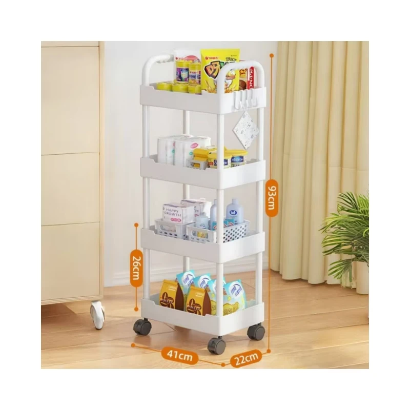 Upgrade 4 Layer PP Rolling Utility Cart with Wheels and Handle Multi functional Storage Rack Trolley for Kitchen Storage Trolley