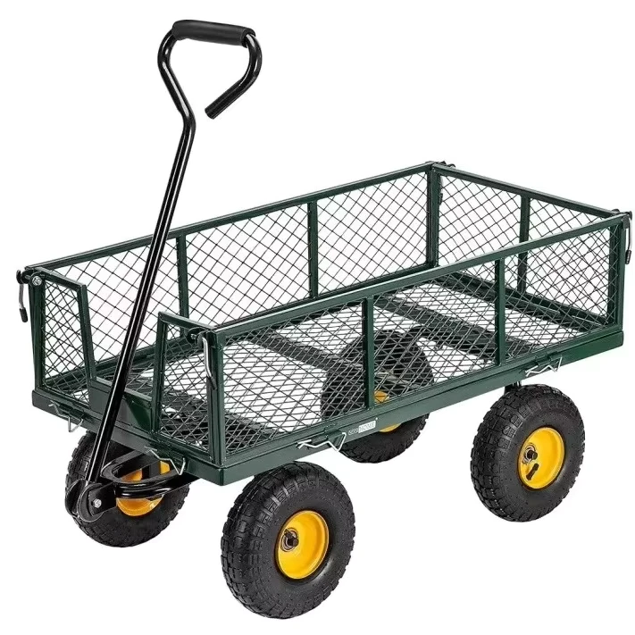 Utility Cart 500kg Garden Trolley Cart Platform Cart with Folding Collapsing Hinged Cage Side Garden Caged Platform Trolley Cart