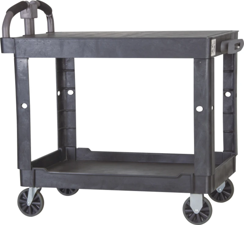 Utility Cart with Large Tray Top Plastic Service Carts 2 Shelves Storage Trolley with 450 lb Load Capacity and Handles